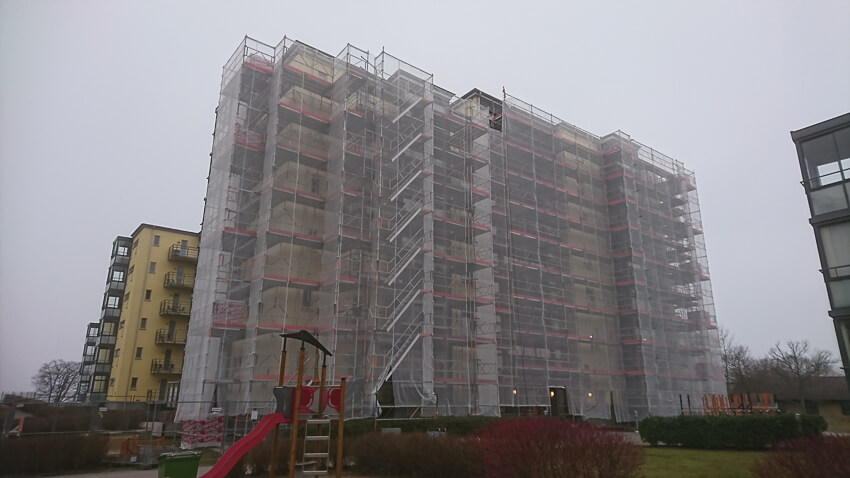 Fasadrenovering Saltö, Karlskrona – byggställning av TEMO Management