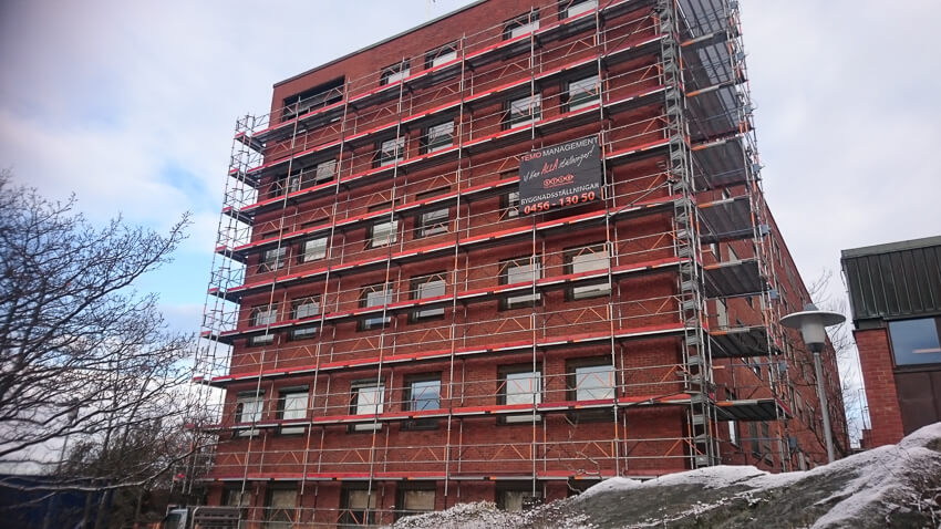 Fasadrenovering, Karlskrona – byggställning av TEMO Management